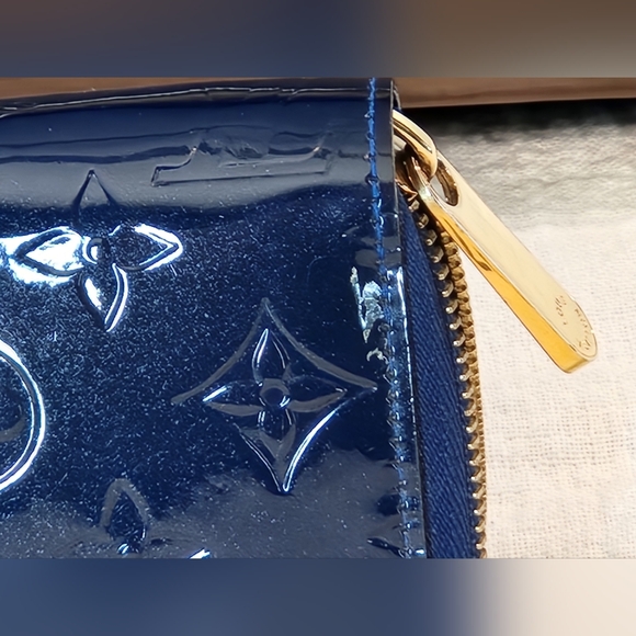 Louis Vuitton Monogram Vernis Zippy Wallet Grand Bleu Blue Card Holder Clutch - Picture 3 of 12